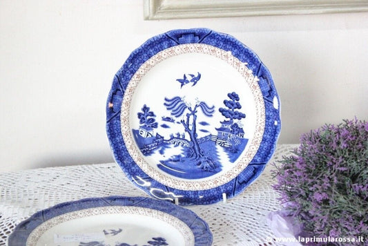 PIATTO DA DESSERT VINTAGE IN CERAMICA ROYAL DOULTON BIANCO BLU SERIE OLD WILLOW Ceramiche e Porcellane