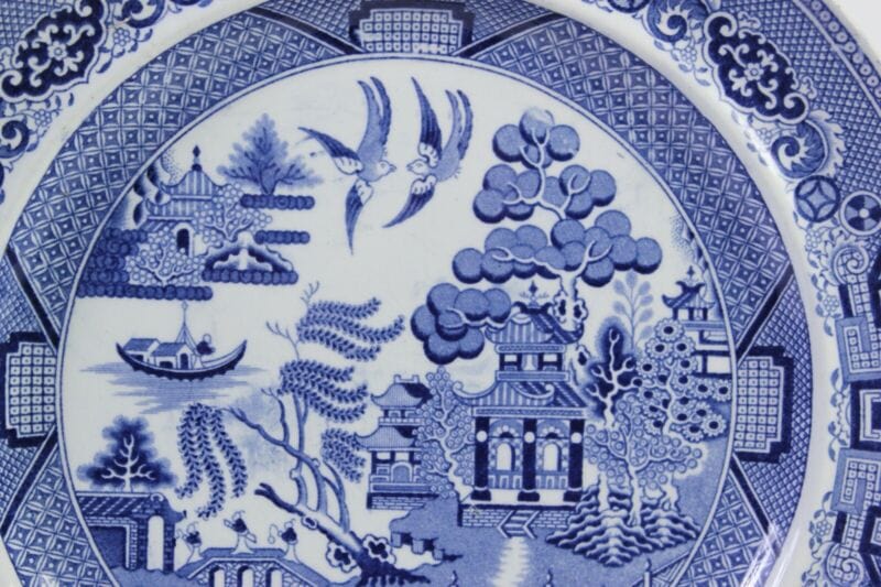 Piatto decorativo antico 800 inglese blu in ceramica da parete muro inglese Ceramiche e Porcellane