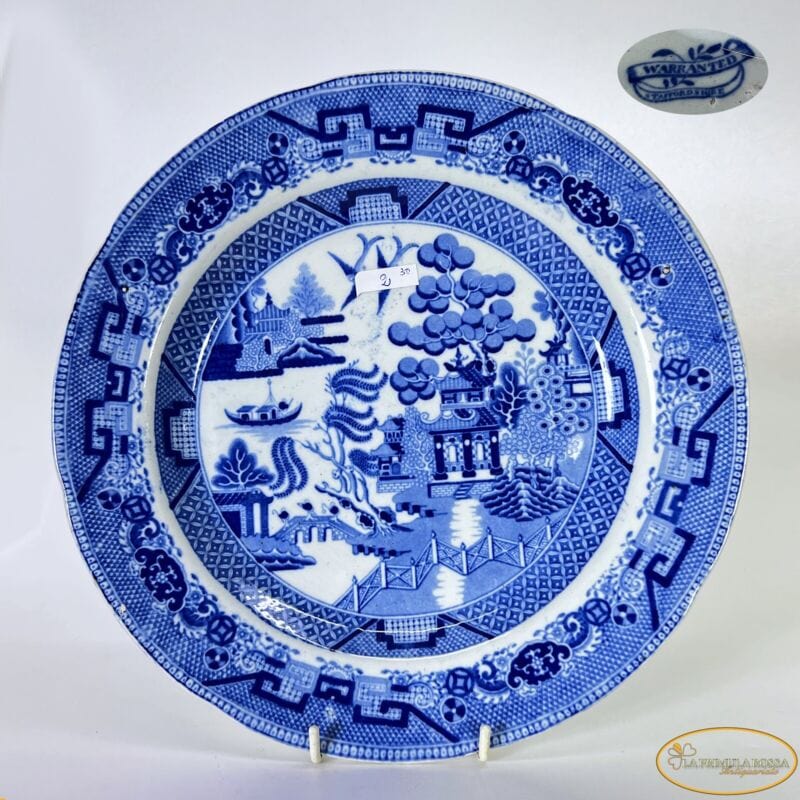 Piatto decorativo antico originale inglese blu in ceramica da collezione Willow Ceramiche e Porcellane