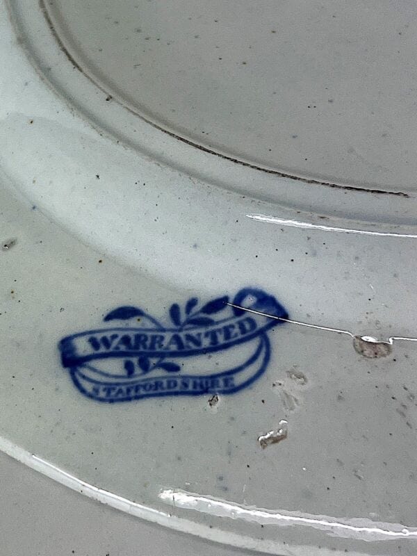 Piatto decorativo antico originale inglese blu in ceramica da collezione Willow Ceramiche e Porcellane