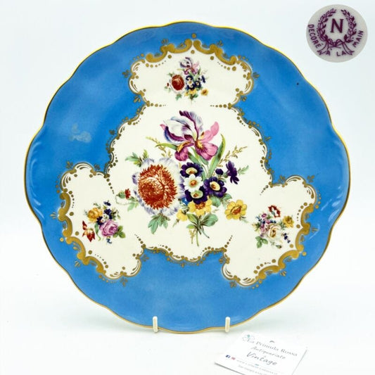 Piatto decorativo vintage in porcellana da parete muro con fiori e oro Turchese Ceramiche e Porcellane