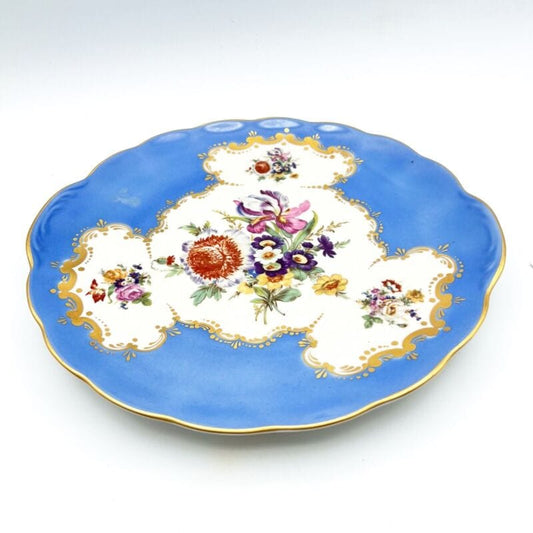 Piatto decorativo vintage in porcellana da parete muro con fiori e oro Turchese Ceramiche e Porcellane