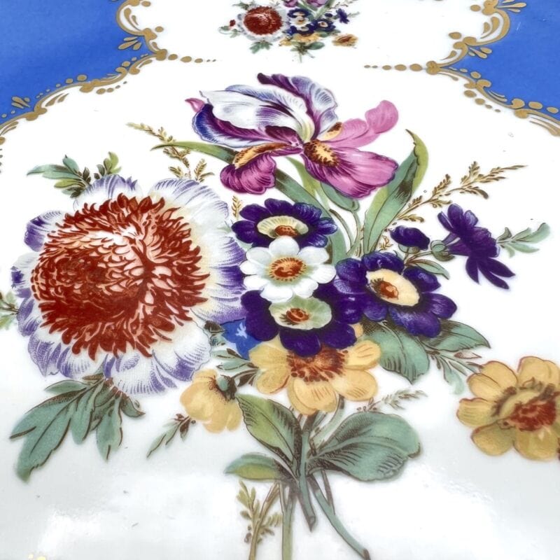 Piatto decorativo vintage in porcellana da parete muro con fiori e oro Turchese Ceramiche e Porcellane