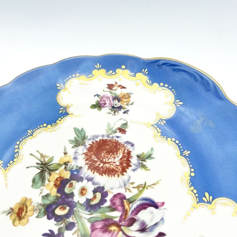 Piatto decorativo vintage in porcellana da parete muro con fiori e oro Turchese Ceramiche e Porcellane