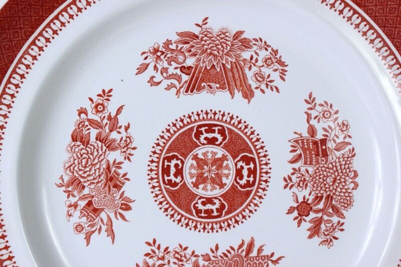 Piatto piano inglese Spodes decorativo vintage in ceramica da collezione rosso Ceramiche e Porcellane