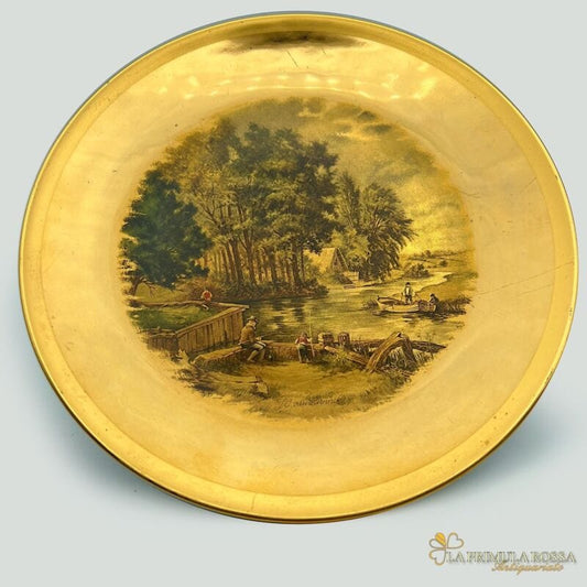 Piatto vintage decorativo in porcellana Bavaria oro zecchino da collezione Art 1 Ceramiche e Porcellane