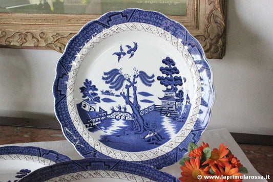 PIATTO VINTAGE IN CERAMICA BIANCA E BLU ROYAL DOULTON SERIE OLD WILLOW Ceramiche e Porcellane