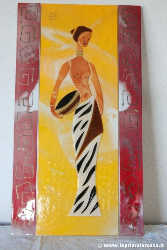 PLACCA VINTAGE  DA MURO IN VETRO MURANO CON BASSORILIEVO FIGURA ETNICA FEMMINILE Vetri e Cristalli