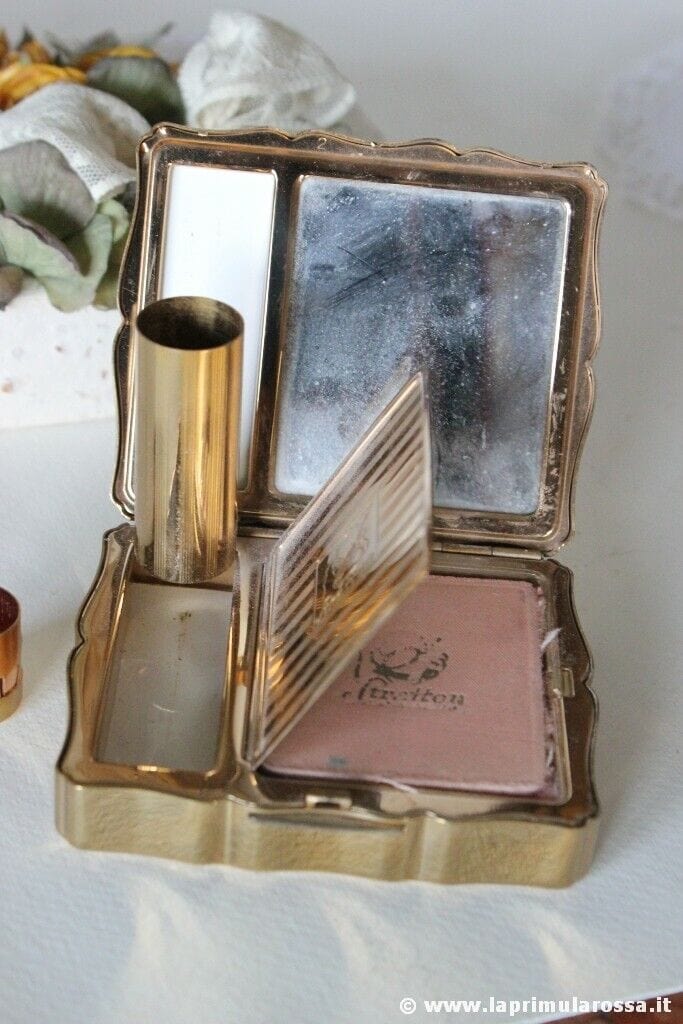 PORTACIPRIA D'EPOCA + PORTAROSSETTO  VINTAGE STRATTON POWDER COMPACT + LIPSTICK Portacipria