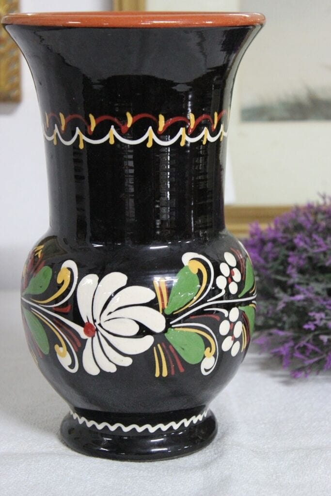 PORTAFIORI VINTAGE IN TERRACOTTA SMALTATA DIPINTA A MANO H cm 22 - VINTAGE VASE .Oggetti in Svendita