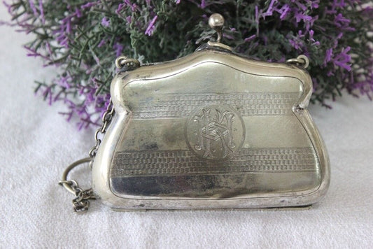PORTAMONETE ANTICO PER  SIGNORA IN SILVER PLATE Sheffield & Argento
