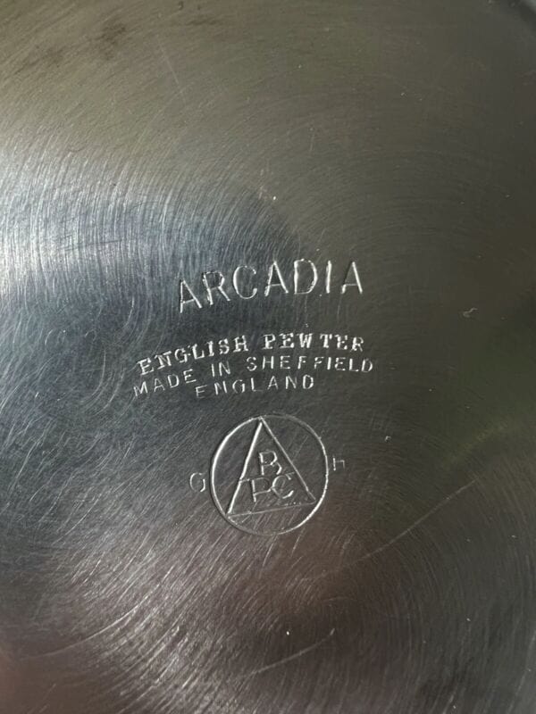 Portapenne da scrivania antico in metallo peltro boccale d'epoca 900 inglese Arc Sheffield & Argento