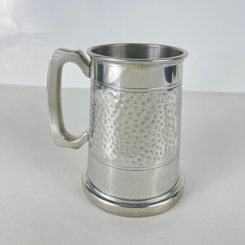 Portapenne da scrivania antico in metallo peltro boccale d'epoca 900 inglese Sheffield & Argento