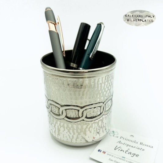 Portapenne da scrivania in argento silver plated stile antico bicchiere CALEGARO Sheffield & Argento