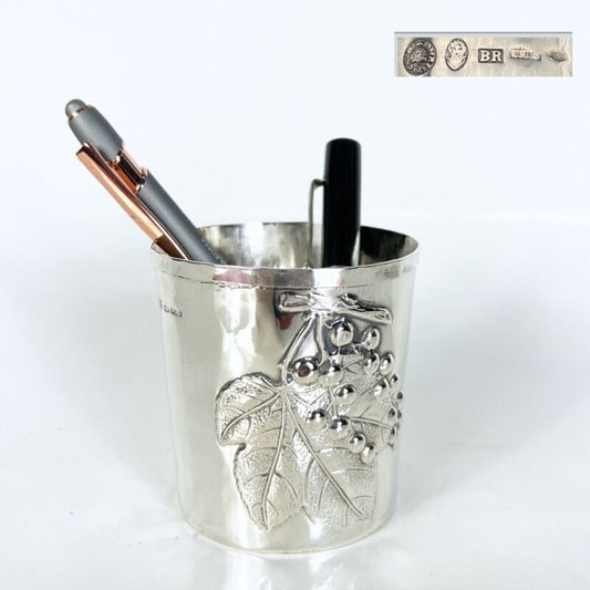 Portapenne da Scrivania vintage in Argento 800 stile antico bicchiere Uva Foglie Sheffield & Argento