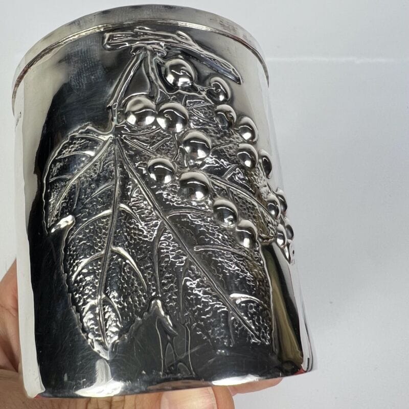 Portapenne da Scrivania vintage in Argento 800 stile antico bicchiere Uva Foglie Sheffield & Argento