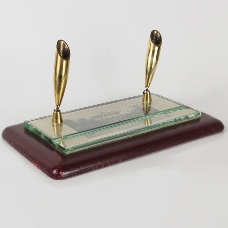 Portapenne stiloforo da scrivania in pelle cuoio rettangolare vintage anni 70 Complementi d'arredo