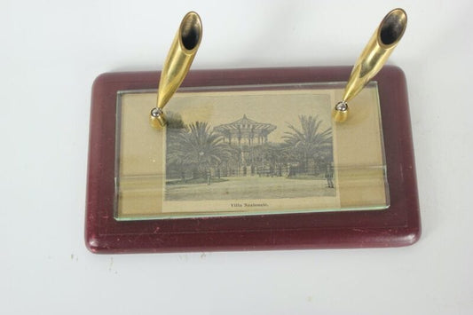 Portapenne stiloforo da scrivania in pelle cuoio rettangolare vintage anni 70 Complementi d'arredo