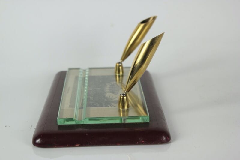 Portapenne stiloforo da scrivania in pelle cuoio rettangolare vintage anni 70 Complementi d'arredo