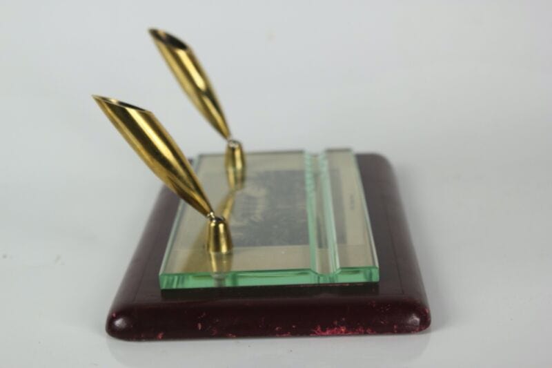 Portapenne stiloforo da scrivania in pelle cuoio rettangolare vintage anni 70 Complementi d'arredo