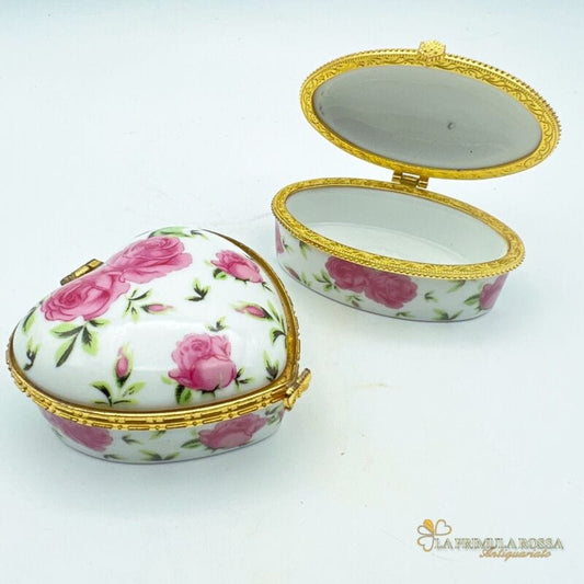 Portapillole vintage in porcellana Scatoline Portagioie scatolina forma di cuore Ceramiche e Porcellane