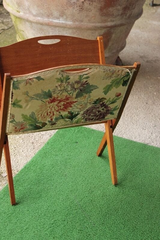 PORTARIVISTE PIEGHEVOLE ANNI '50  IN LEGNO E TESSUTO - VINTAGE MAGAZINE HOLDER Complementi d'arredo