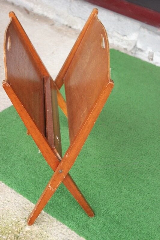 PORTARIVISTE PIEGHEVOLE ANNI '50  IN LEGNO E TESSUTO - VINTAGE MAGAZINE HOLDER Complementi d'arredo