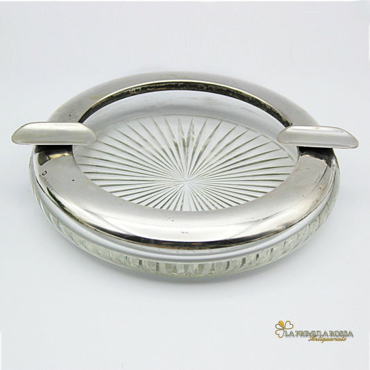 Posacenere antico per sigaro in vetro e argento portacenere cigar silver ashtray Sheffield & Argento