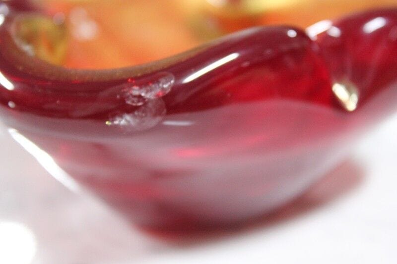 POSACENERE IN VETRO DI MURANO ROSSO RUBINO E ORO VINTAGE RUBY RED GLASS ASHTRAY Vetri e Cristalli