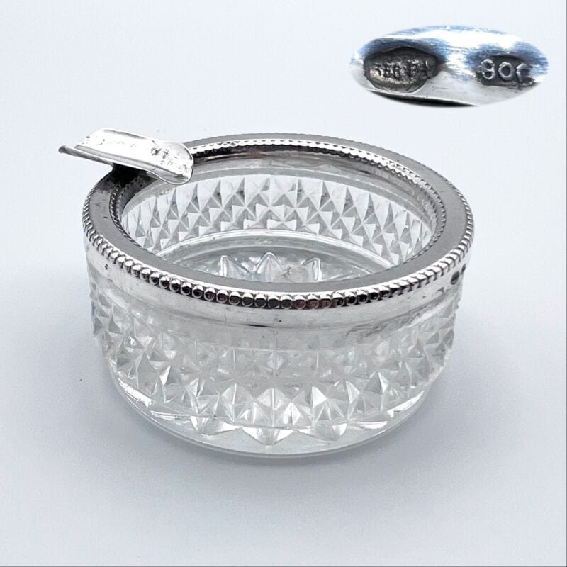 Posacenere portacenere antico in argento 800 vetro cristallo molato stile retro Sheffield & Argento