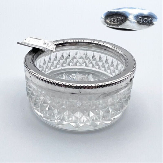 Posacenere portacenere antico in argento 800 vetro cristallo molato stile retro Sheffield & Argento