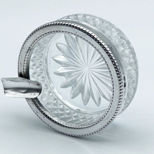 Posacenere portacenere antico in argento 800 vetro cristallo molato stile retro Sheffield & Argento