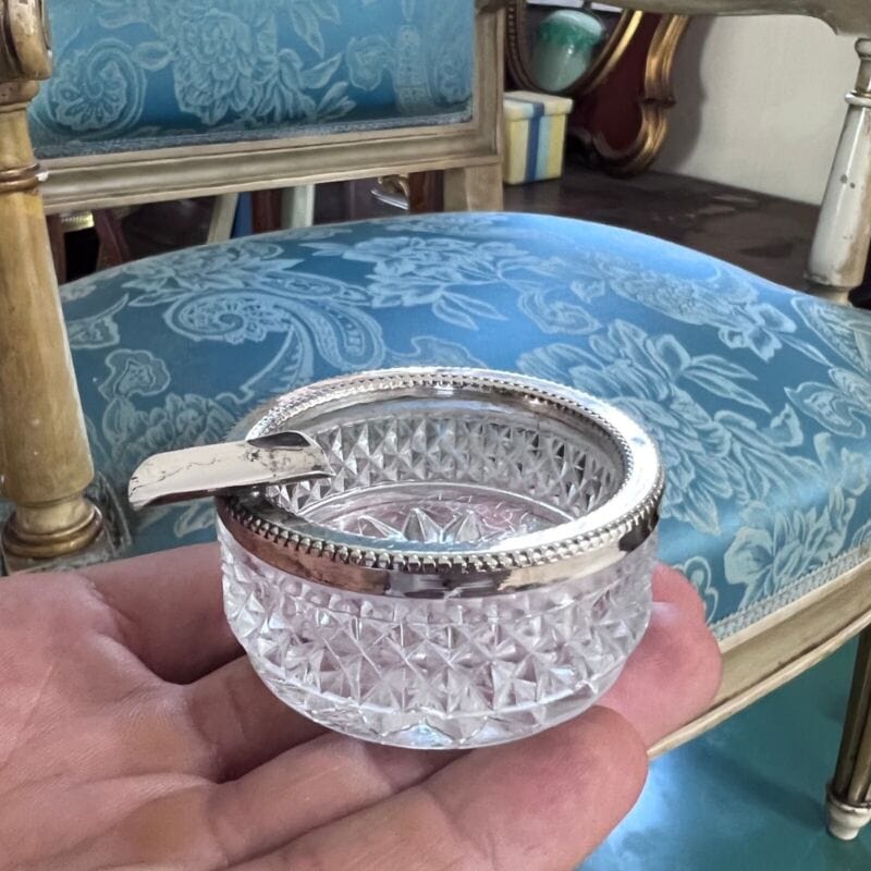 Posacenere portacenere antico in argento 800 vetro cristallo molato stile retro Sheffield & Argento