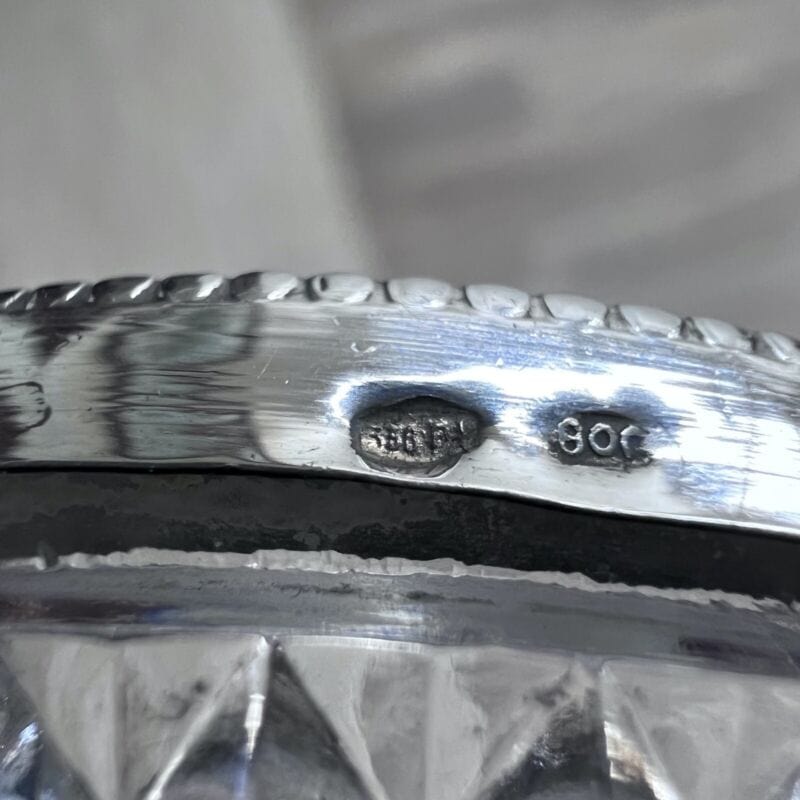 Posacenere portacenere antico in argento 800 vetro cristallo molato stile retro Sheffield & Argento