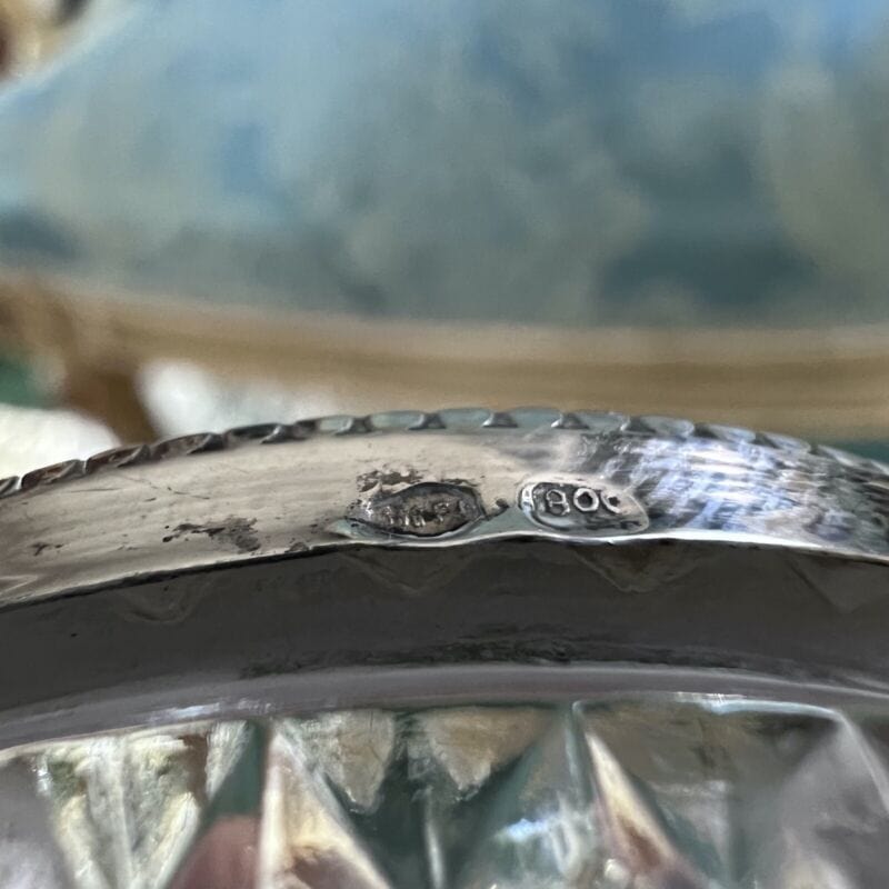 Posacenere portacenere antico in argento 800 vetro cristallo molato stile retro Sheffield & Argento