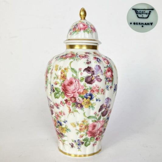 Potiche d'epoca in porcellana Bavaria vaso vintage decoro con rose fiori e oro Ceramiche e Porcellane