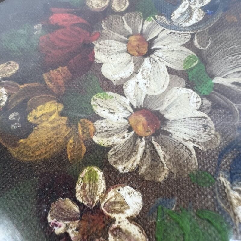 Quadretto antico miniatura olio ovale dipinto fiori cornice in legno dorato Quadri