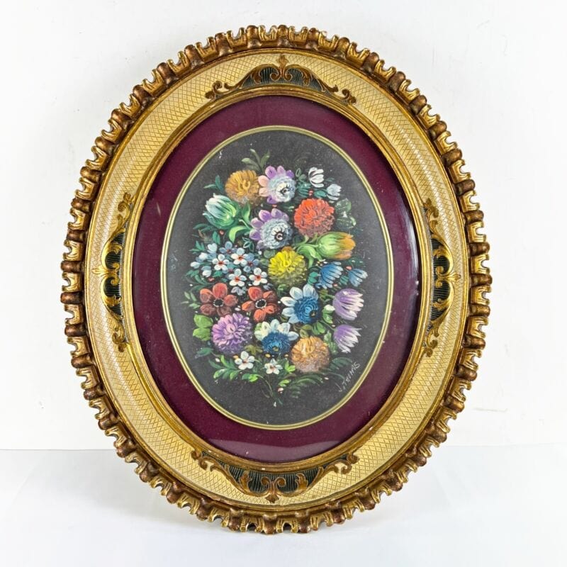 Quadro Antico Dipinto a olio firmato natura morta con fiori cornice fiorentina Quadri