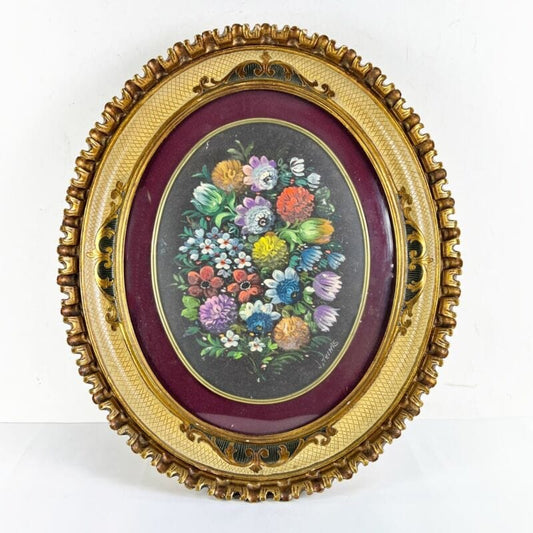 Quadro Antico Dipinto a olio firmato natura morta con fiori cornice fiorentina Quadri