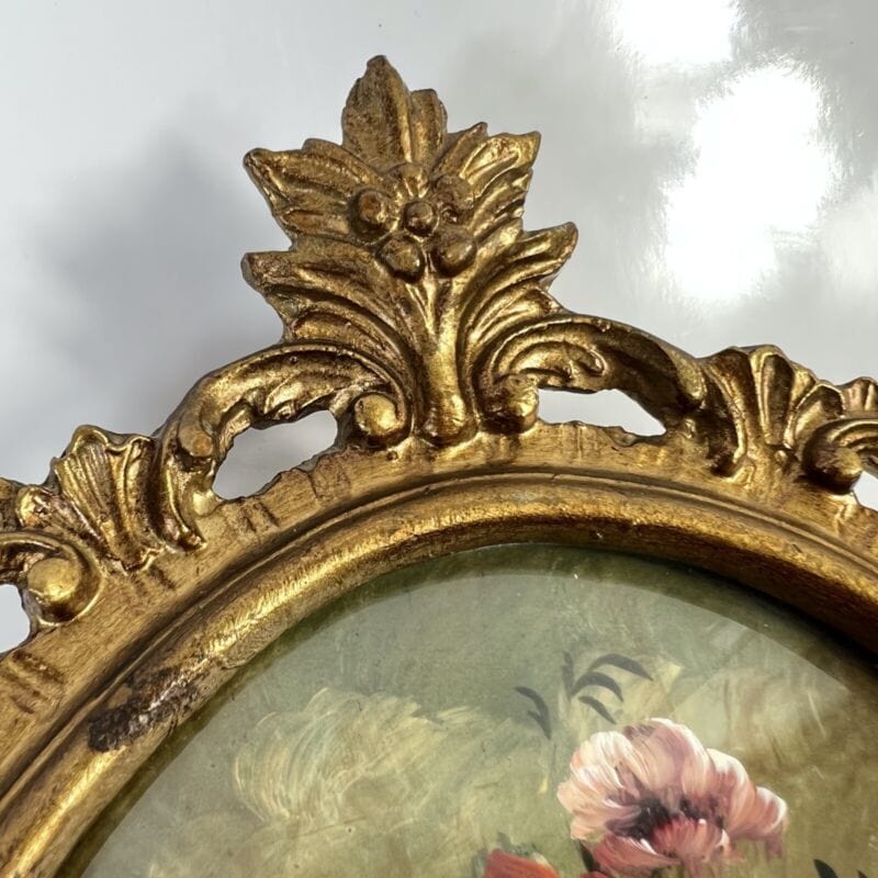 Quadro Antico Dipinto a olio firmato natura morta con fiori cornice oro ovale Quadri