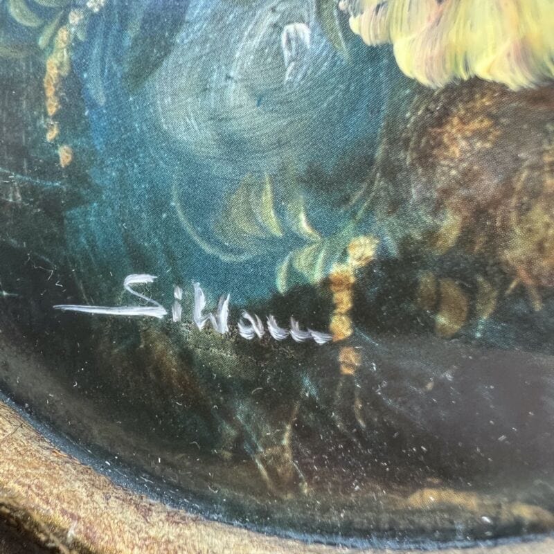 Quadro Antico Dipinto a olio firmato natura morta con fiori cornice oro ovale Quadri