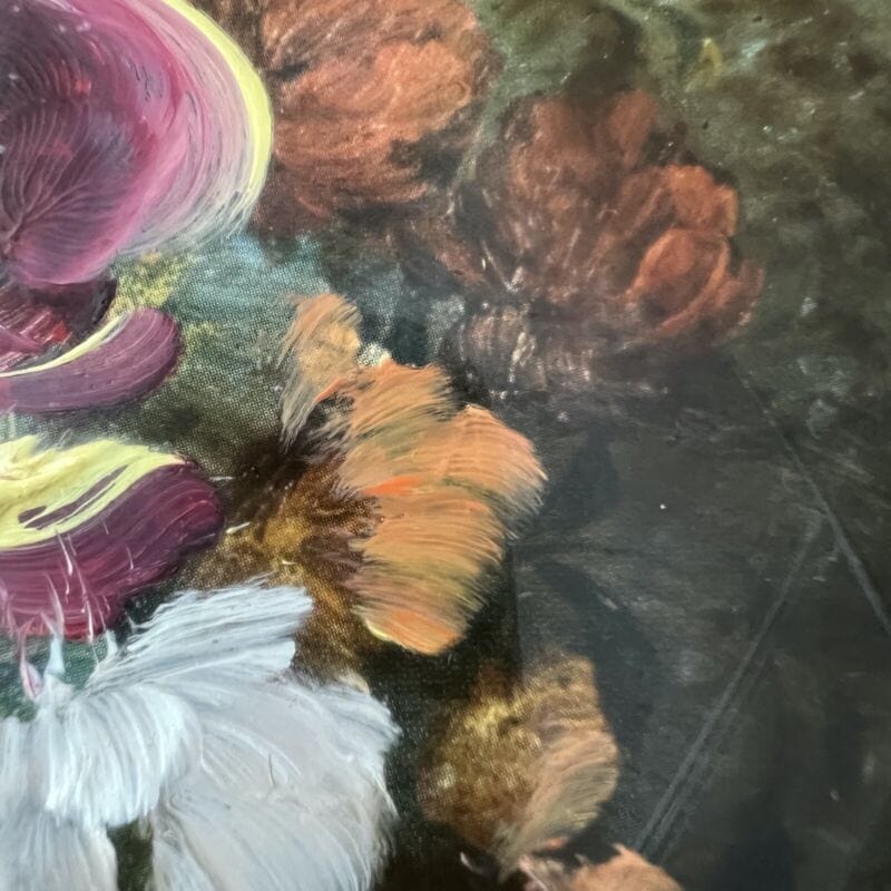 Quadro Antico Dipinto a olio firmato natura morta con fiori cornice oro ovale Quadri