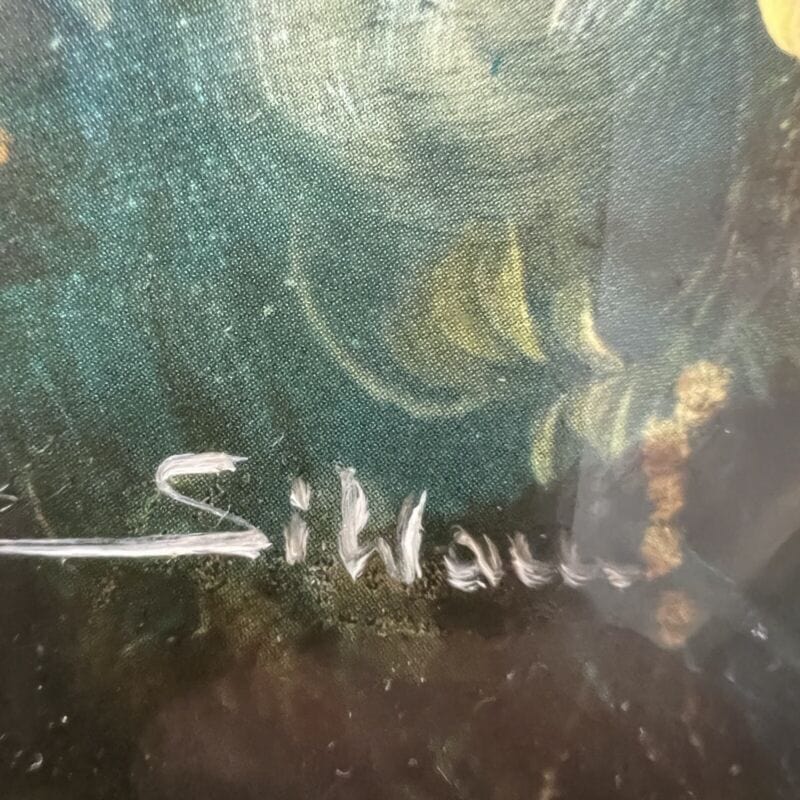 Quadro Antico Dipinto a olio firmato natura morta con fiori cornice oro ovale Quadri