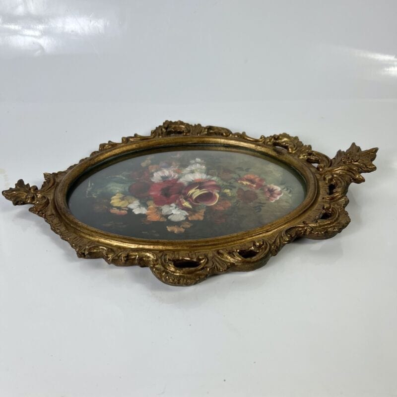 Quadro Antico Dipinto a olio firmato natura morta con fiori cornice oro ovale Quadri