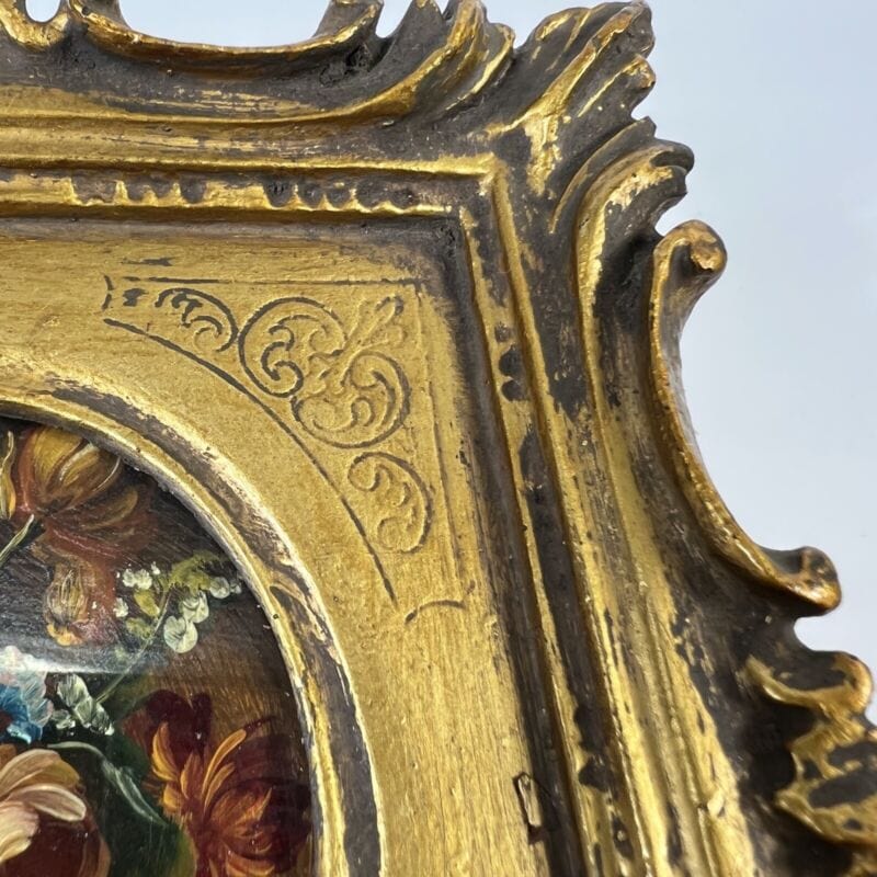 Quadro antico dipinto a olio su tavola quadretto cornice oro stile barocco  900
