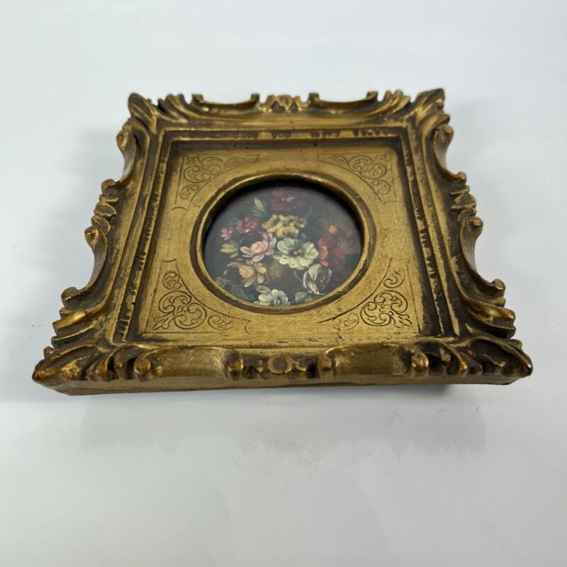Quadro antico dipinto a olio su tavola quadretto fiori cornice oro stile barocco Quadri