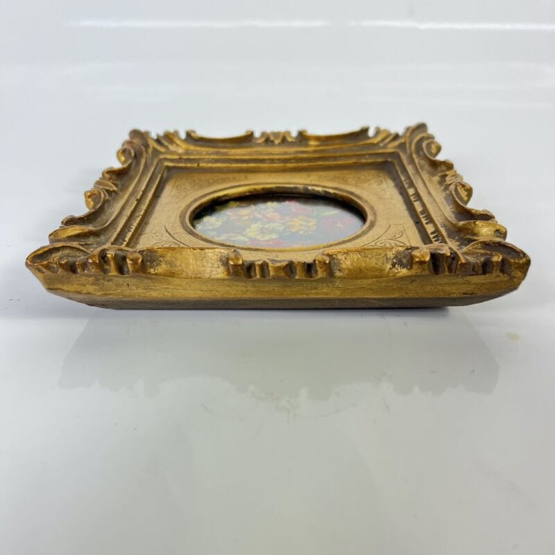 Quadro antico dipinto a olio su tavola quadretto fiori cornice oro stile barocco Quadri