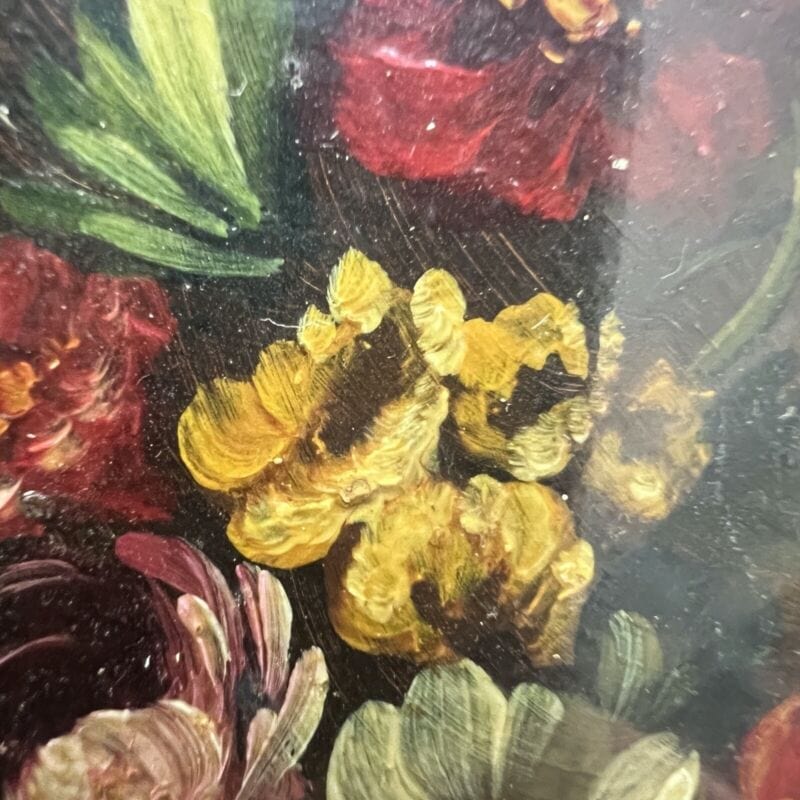 Quadro antico dipinto a olio su tavola quadretto fiori cornice oro stile barocco Quadri