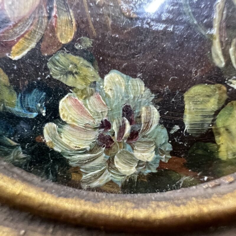 Quadro antico dipinto a olio su tavola quadretto fiori cornice oro stile barocco Quadri