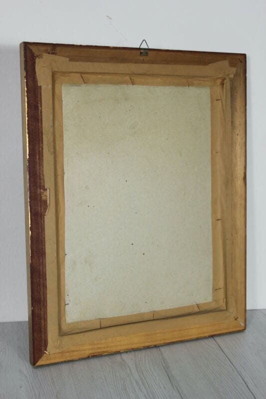Quadro con fiori mezzo punto ricamo vintage ricamato con lana cornice oro dorata Corredo Pizzi e Tessuti